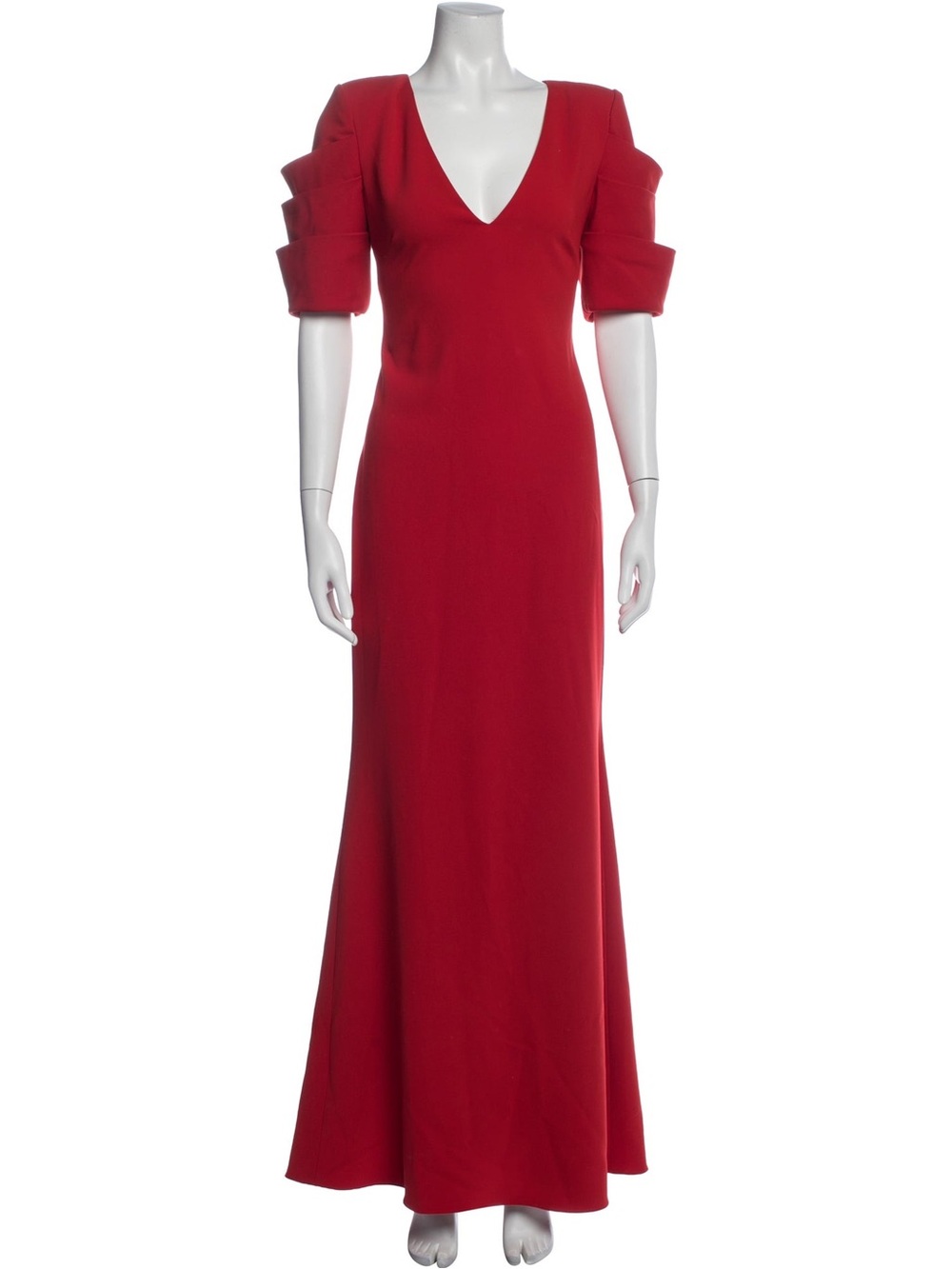 Badgley Mischka Red V-Neck Maxi Dress with Sculpted Short Sleeves (14)